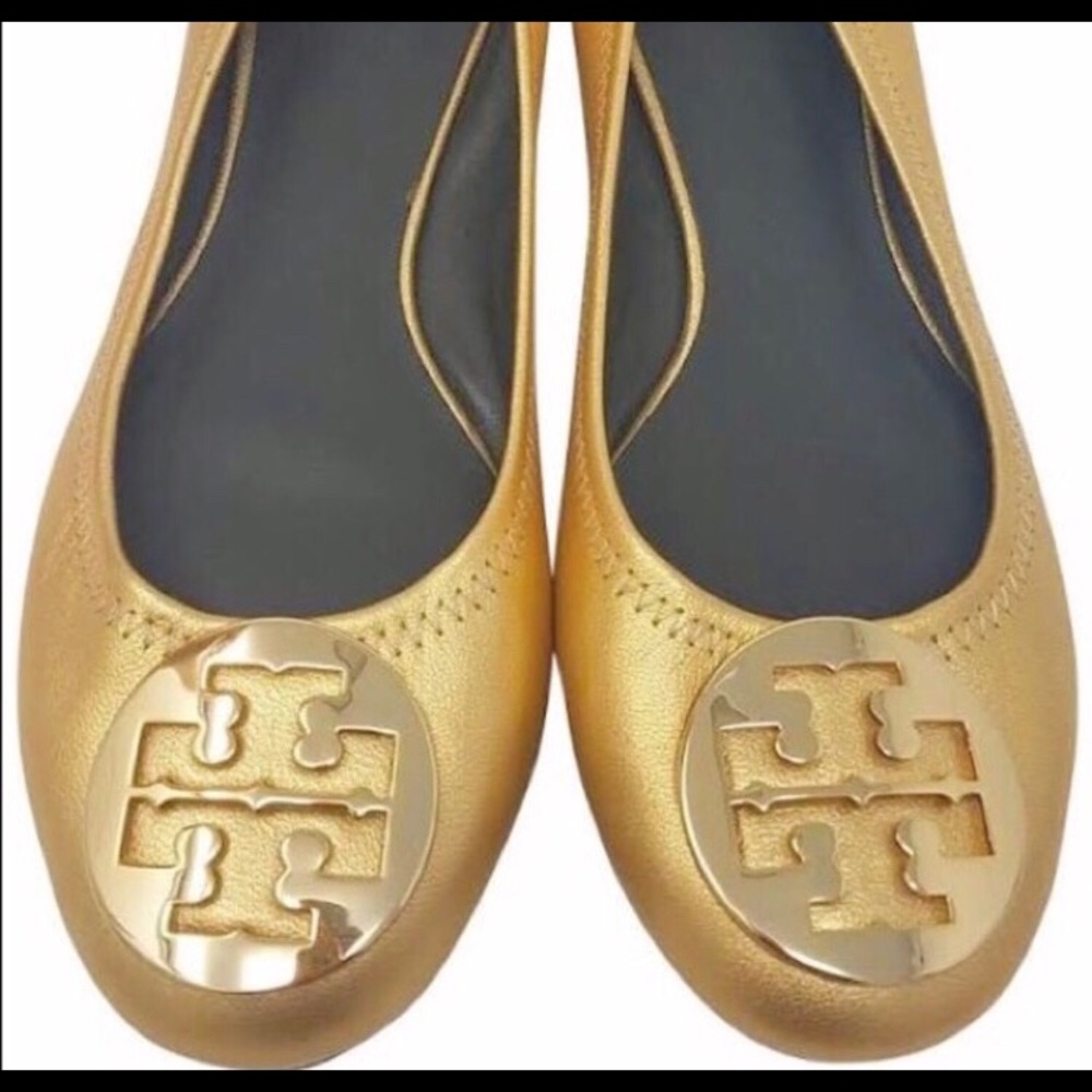 Tory Burch gold ballarinas